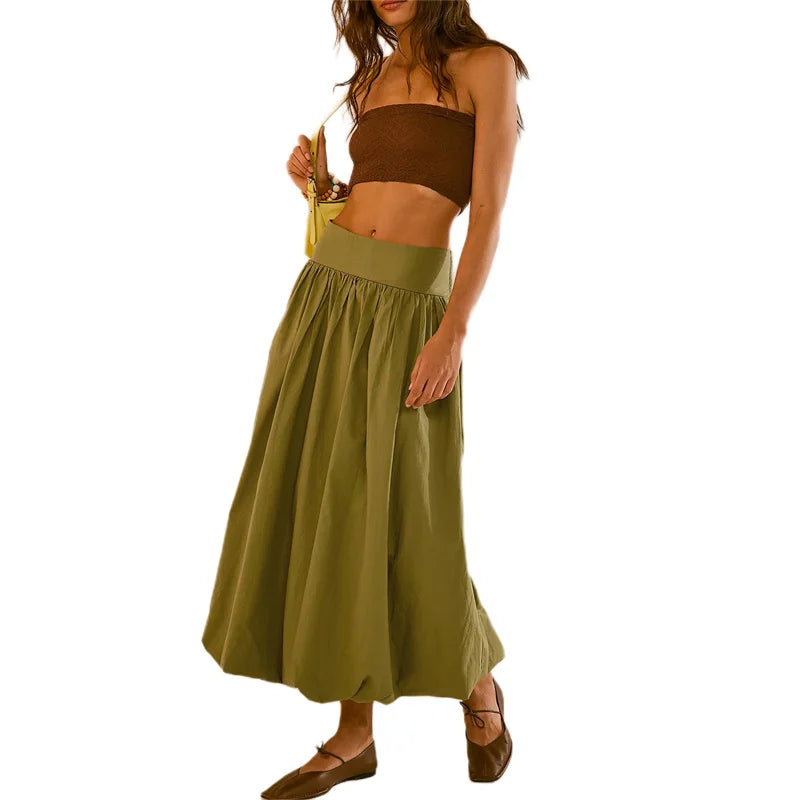 Skirts y2k Women Summer Elegant Solid Color High Waist Loose Fitting Long Bubble Skirt Office Ladies Skirts Streetwear voguable