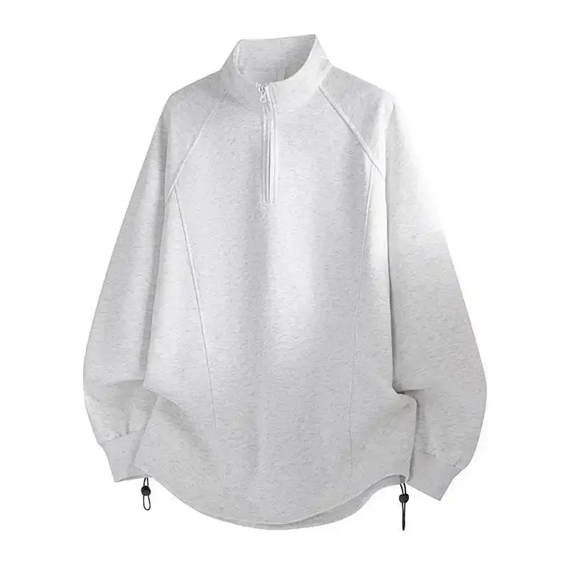 Voguable  Spring Autumn Half Zipper Loose Solid Color Collar Sweatshirt Men's Long Sleeve Casual Outerwear voguable