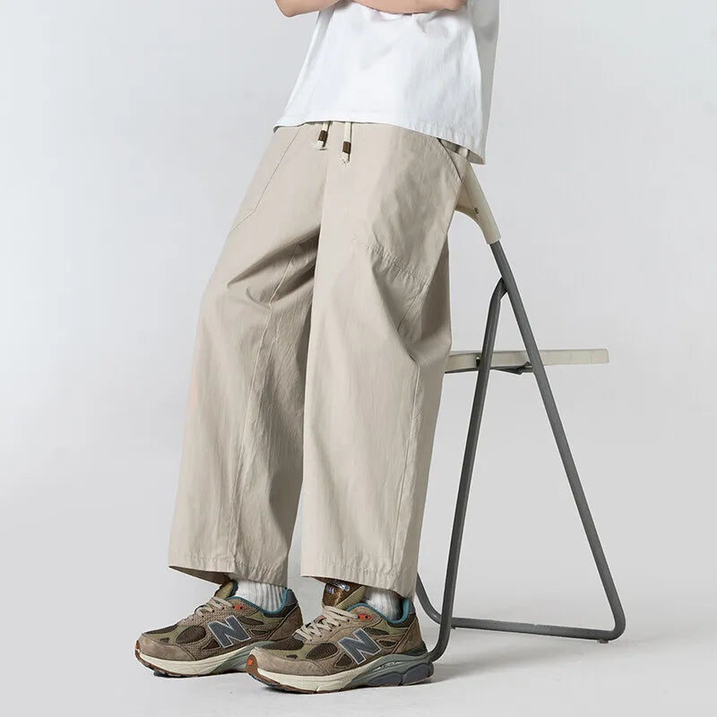 Summer Cotton Casual Pants Men Oversized Wide Leg Pants Men Japanese Streetwear Hip-hop Loose Straight Pants Men Thin Trousers voguable