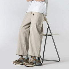 Summer Cotton Casual Pants Men Oversized Wide Leg Pants Men Japanese Streetwear Hip-hop Loose Straight Pants Men Thin Trousers voguable