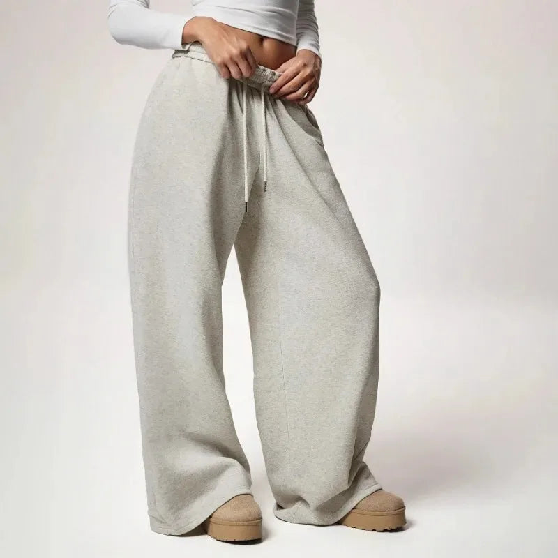 Voguable  High Waisted Drawstring Solid Color Loose Fit Women's Wide Leg Pant Autumn and Winter New Simple Straight Leg Pants Fashion voguable