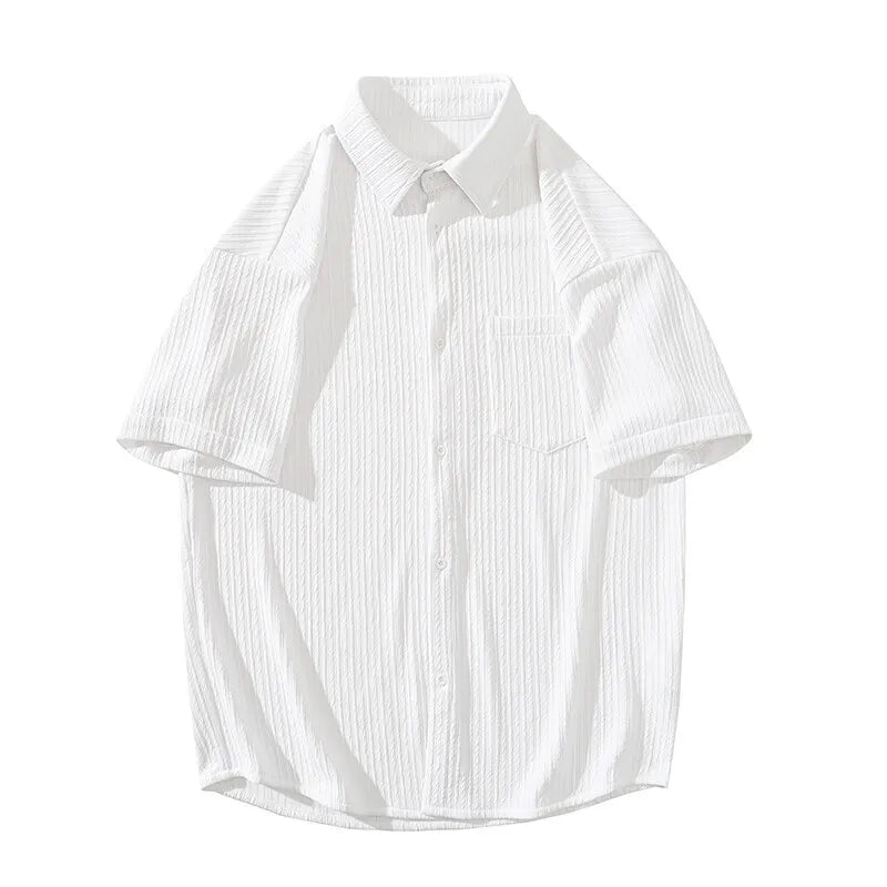 Summer Short Sleeved Shirt Men White Casual Shirt Men Streetwear Loose Pleated Shirt Mens Ice Silk Shirts Large Size 5XL voguable