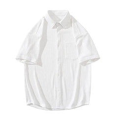 Summer Short Sleeved Shirt Men White Casual Shirt Men Streetwear Loose Pleated Shirt Mens Ice Silk Shirts Large Size 5XL voguable