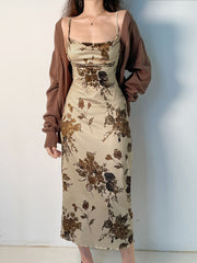 Floral Print Maxi Backless Long Dress mysite