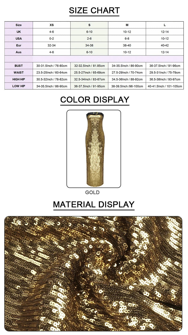 Guest Wedding Party Dress Women Strapless With Black Belt Luxury Gold Sequins Slip  Ankle Length Long Dress voguable