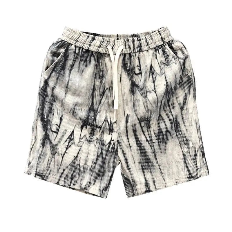 Men's Casual Tie-dye Shorts Loose Trend Oversized Corduroy Pocket Sports Cargo Street Shorts Drawstring Fashion Jogging Pants voguable