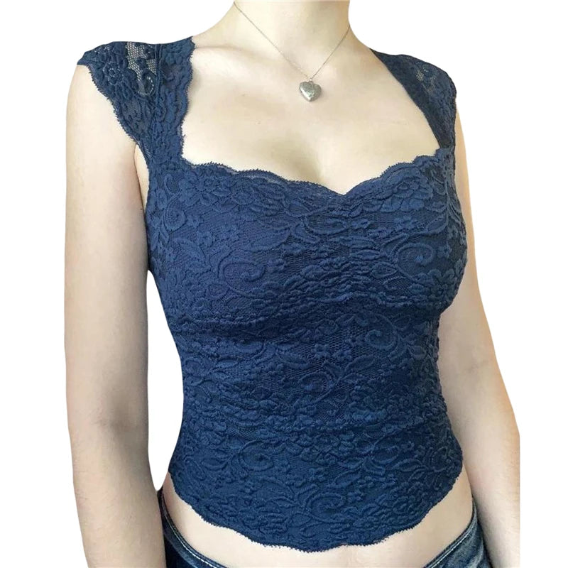 Lace Crop Top y2k Aesthetic Clothes Women Sweet Style V Neck Sleeveless T Shirt Tanks Kawaii E Girl Clothes Streetwear voguable