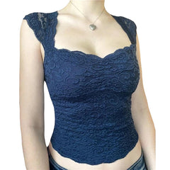 Lace Crop Top y2k Aesthetic Clothes Women Sweet Style V Neck Sleeveless T Shirt Tanks Kawaii E Girl Clothes Streetwear voguable