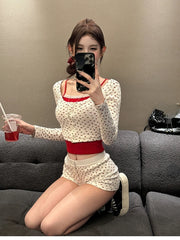 Voguable  2024 New Korean Fashion Party 3 Piece Set Woman Knitted Cardigan + Casual Short Vest + Slim Shorts Outwear Sweet Suit Female voguable