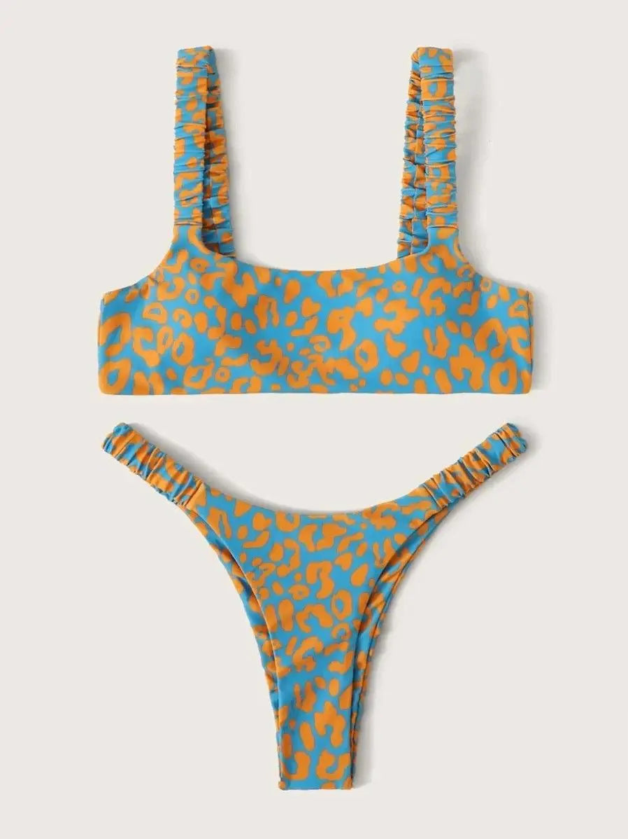 Voguable Sexy Micro Bikini Women Orange Leopard Push Up Padded Thong Swimsuit Female Cut Out Bathing Suit Swimwear voguable