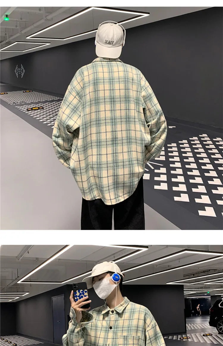 Loose Long Sve Plaid irt Men's Casual Sle Spring Autumn Harajuku Faion Couple Outerwear Comfortable Breathable voguable