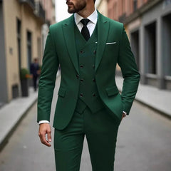 Voguable  Dark Grey High Quality Men Suits Slim Fit Single Breasted Peak Lapel Elegant Groom 3 Piece Jacket Pants Vest Male Sets voguable