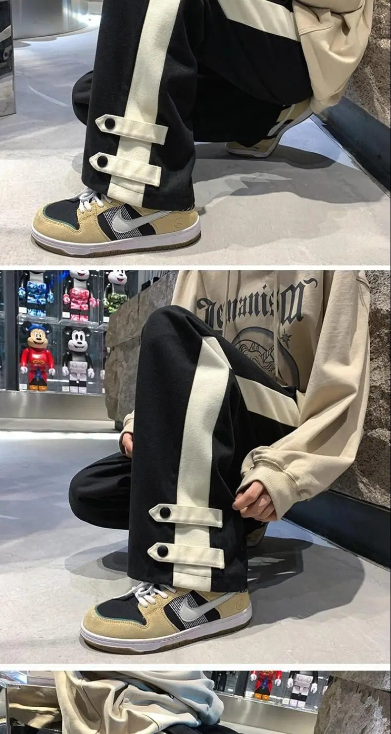 Voguable  Hong Kong Style Spliced Wide Leg Casual Pants Men's and Women's Versatile Pants Sports Pants Loose Pants Trendy voguable