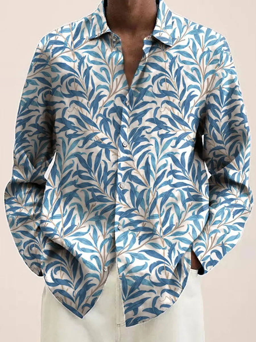 Mens Red Floral Print Long Sleeve Shirt Fashion Design Luxury Long Sleeve Tops Mens Four Seasons Button Lapel Shirt voguable