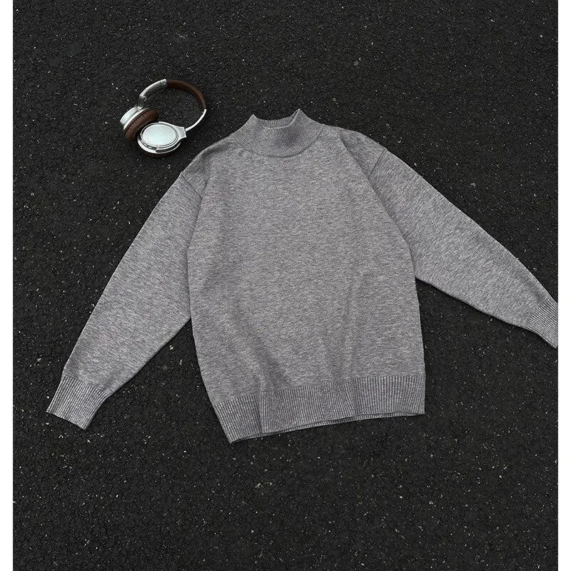 Men's Light Luxury Knit Mock Neck Sweater Autumn Winter Fashion Korean Long Sleeve Streetwear Leisure All-match Knitwear voguable