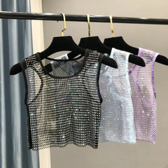 Voguable  Hot Girl Y2k Small Vest Summer New H Vest with Short Vest and Shiny Women's Round Neck Top voguable