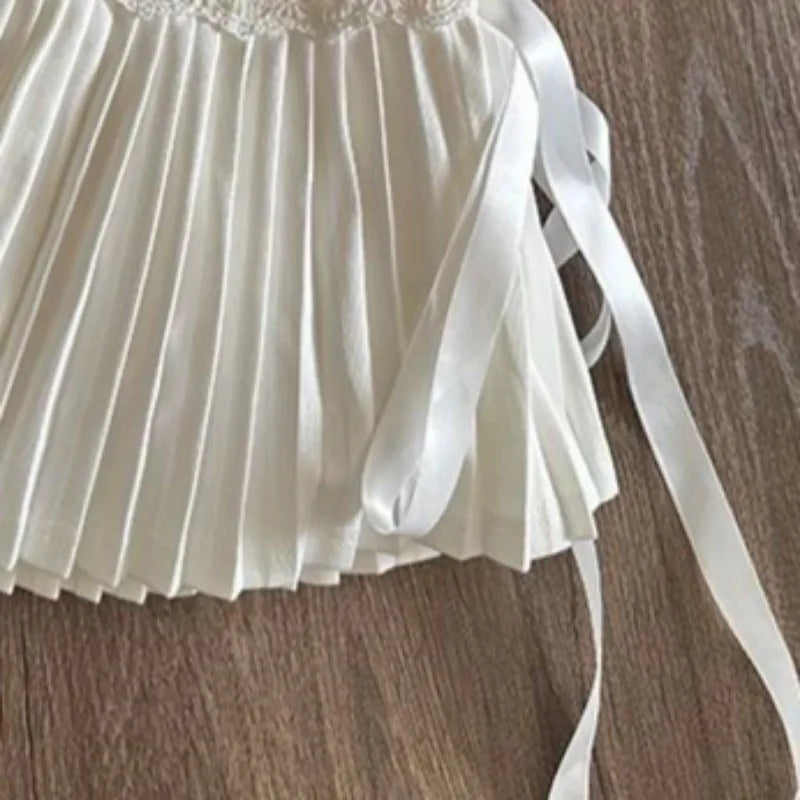 Y2K Lace Up Mini Skirts Women Korean Fashion High Waist Preppy Lace Patchwork Pleated Skirt Sweet Lolita A Line Faldas Mujer voguable
