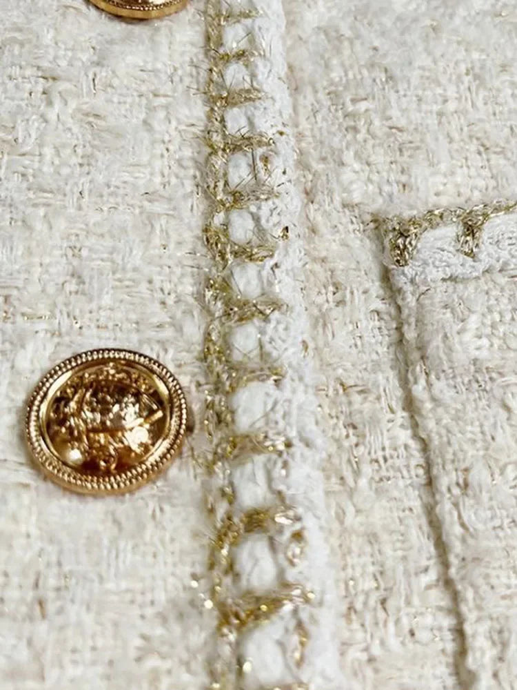 Chic White Tweed Jackets Women Korean Long Sleeve Sweet Coat Fashion O Neck Elegant Casual Female All Match Outwear Tops voguable