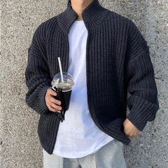Autumn Men's Luxury Knitted Zipper Cardigan Sweater Stand Collar Solid Color Long Sleeve Casual Streetwear Coat Fashion Knitwear voguable