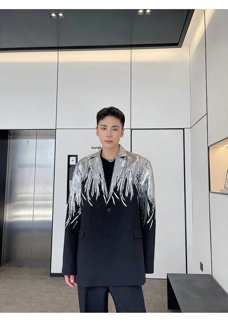 Voguable Sequin Personality Pattern Fashion Blazer Casual 2024 Design Coat Men's Elegant Temperament  Handsome Loose Jacket voguable