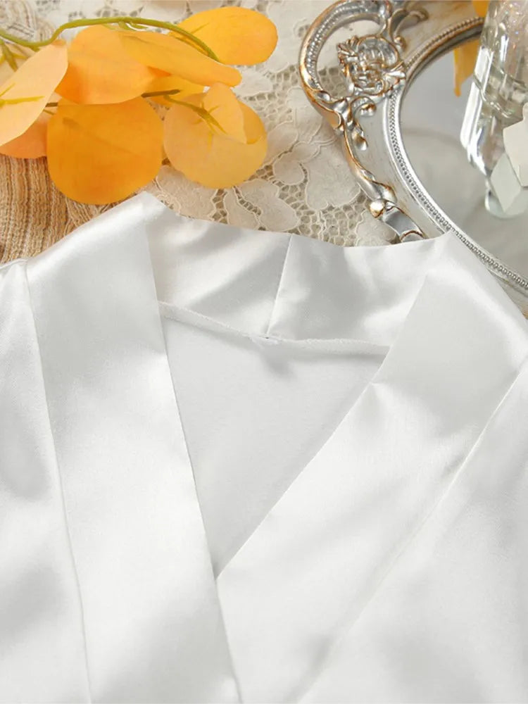 White Slip Dress +belted Cardigan Jacket Two Piece Set Sexy Feather Satin Pajamas Spring Summer Sleepwear Women Clothing 2025 voguable