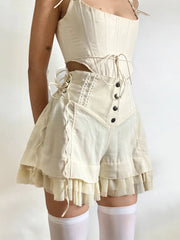 Rockmore Mesh Patchwork Hot Sweet Shorts Gentle Cute High Waist Women Y2K Coquette Aesthetic Summer Casual Mini Short Pants voguable