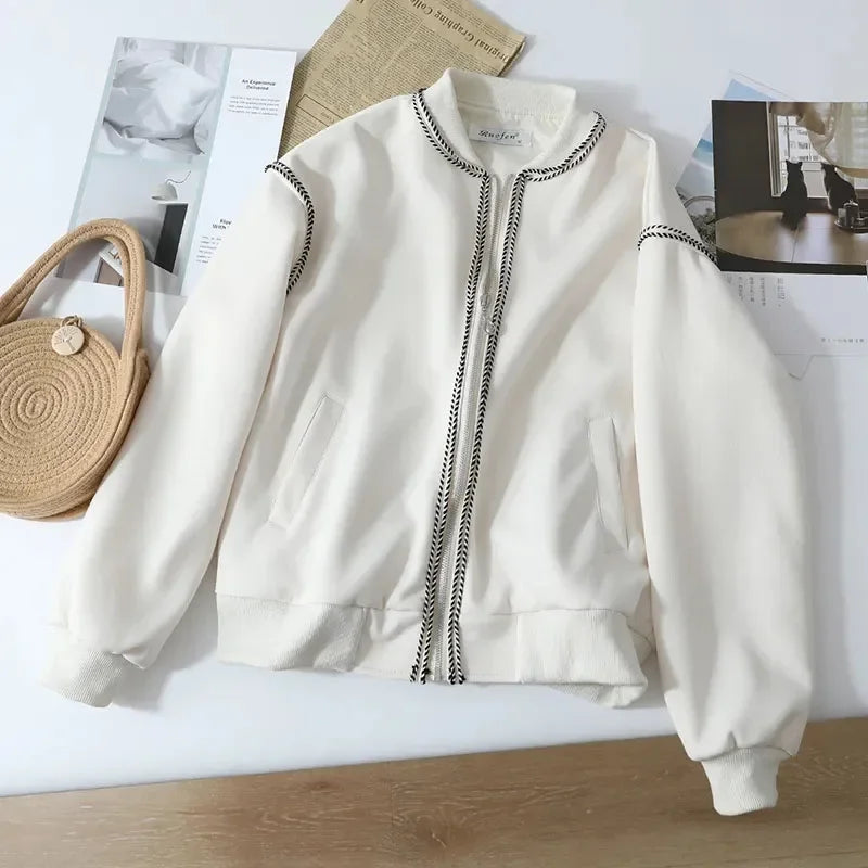 Vintage Stripe Splicing Women Jacket Y2K Autumn Korean V Neck Loose Baseball Coats Female Harajuku All-Match Warm Outwear New voguable