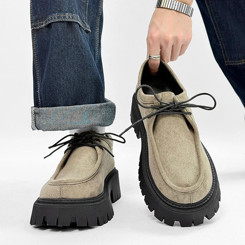 Voguable  Women Retro Platform Loafers Soft Suede Lace-up Round Toe Thick Sole Anti-slip British Style Comfort Commute Walking Shoes voguable