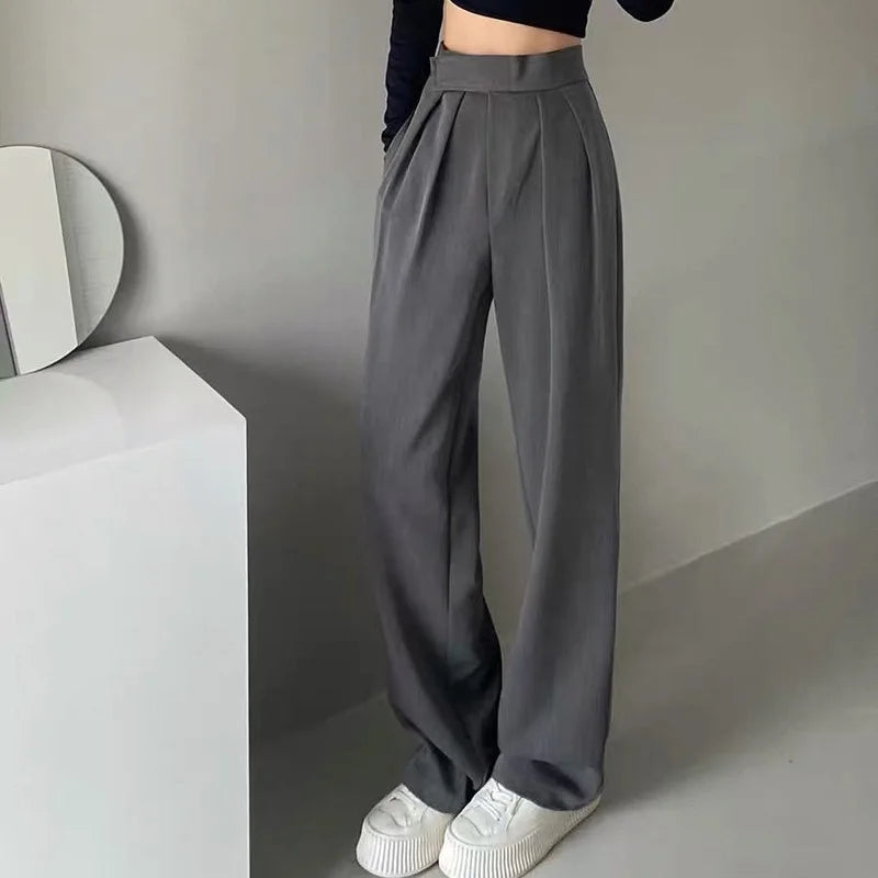 Brown Wide Leg Women's Classic Suit Pants Vintage Palazzo Office Elegant Casual Black Trousers Female High Waist Pants New voguable