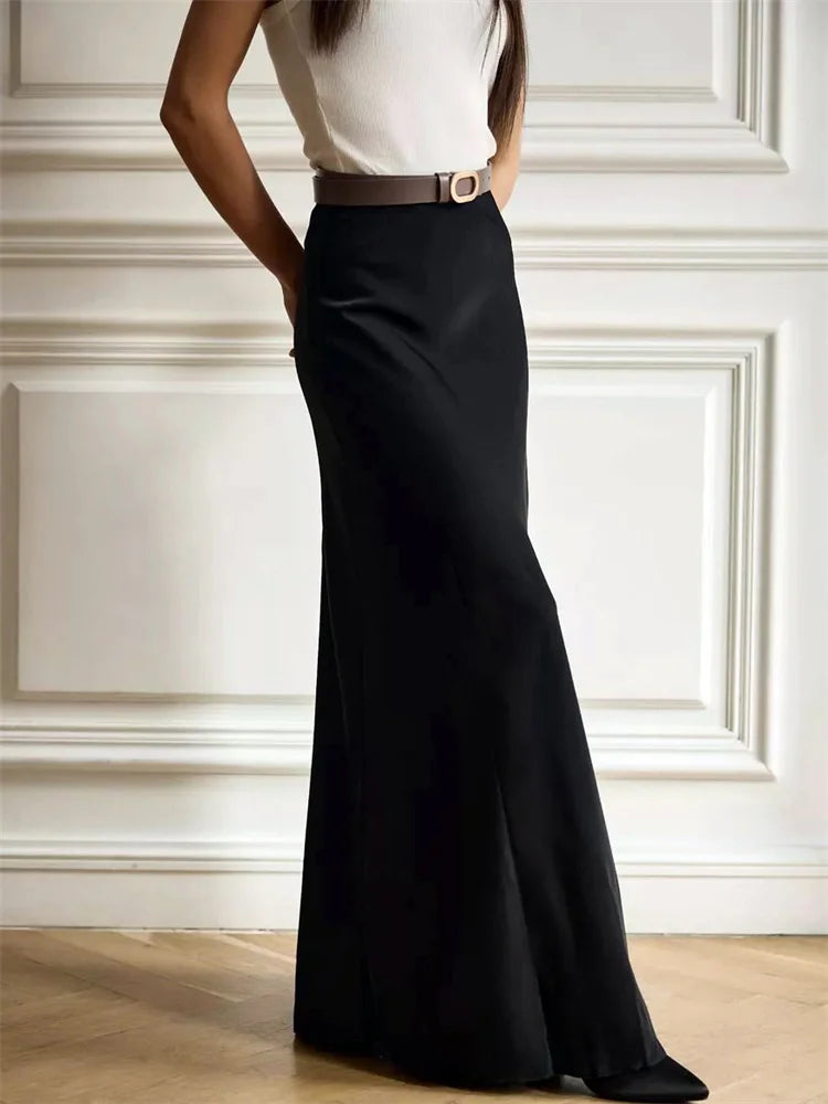 Summer Satin High Waist Long Skirt Female Slim Patchwork Fashion Elegant Streetwear Casual Solid Maxi Skirt Clothes voguable