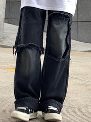 Voguable Ripped Jeans for Men Wide Leg Jeans Hip Hop Denim Trousers Male Vintage Japanese Streetwear Hole Patchwork voguable