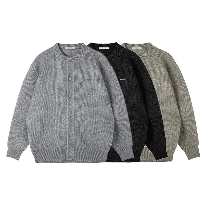 Simple Elegant Cardigan Personalized Solid Color Round Neck Sweater Jacket Autumn Winter Loose Knitted Cardigan Cityboy Knitwear voguable