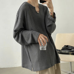 Men's Retro Loose Lazy Stylish Long Sleeve T-Shirt Casual O Neck Solid Exposed Clavicle Tops Breathable Basic Shirt 2024 New voguable