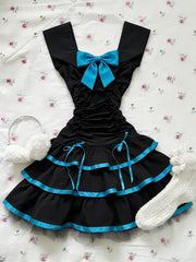 Voguable  Summer Japanese Sweet Kawaii Lolita Dress Women Vintage Lace Bow Ruffle Cake Dress Harajuku Y2k Slim Bandage Dress Fashion voguable