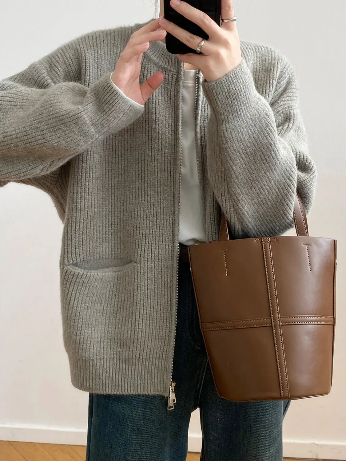 Sweater Cardigan Women Autumn Double Zipper Casual Korean Knitwear Coat Solid Color Loose Soft Long Sleeve Jackets Outerwear voguable