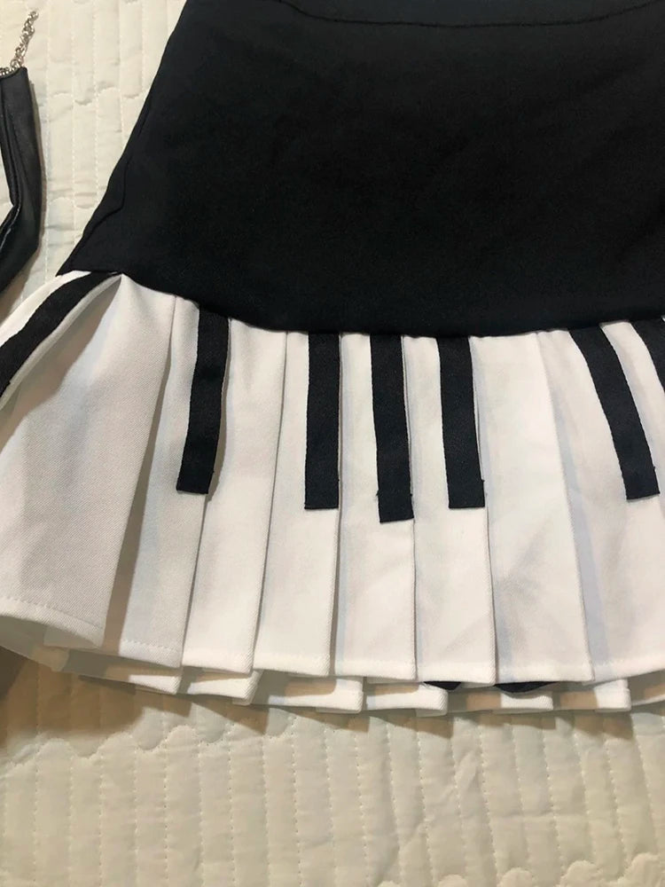 Vintage Y2K Pleated Skirt Women High Waist Piano Patchwork Streetwear Skirts Casual American Hip Hop Gothic Mini Skirts New voguable