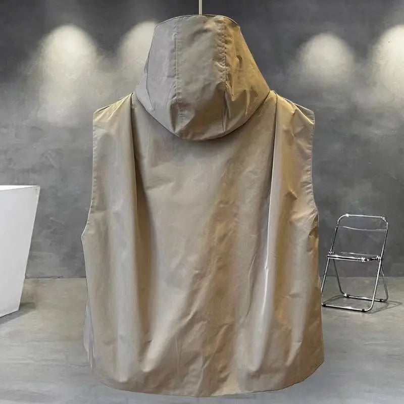 Voguable  Workwear Cargo Vest Coat Couple Solid Color Hooded Outer Vest Autumn Korean Punk Pocket Hooded Jacket Unisex Loose Streetwear voguable