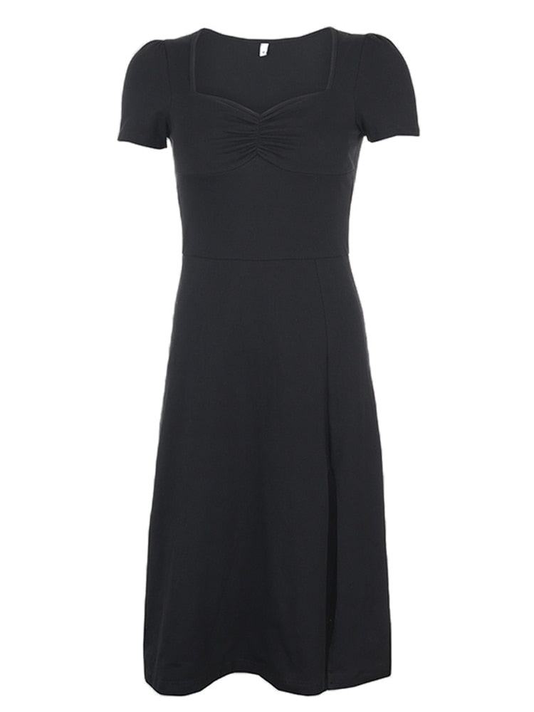 Gothic Square Neck Side Split Short Dress mysite