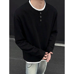 Spring Long Sleeved T-shirt Men Fashion Solid Color Checkered T Shirt Men Streetwear Korean Loose Round Neck T Shirt Mens Top voguable