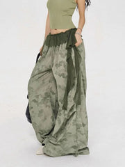 Lace Patchwork Camouflage Pant Women Y2K Hip Hop Streetwear Cargo Trousers Vintage High Waist American Fall Design Wide Leg Pant voguable