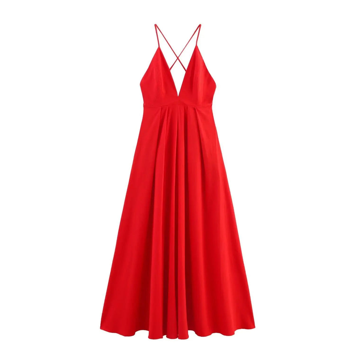 Red Backless Vacation Long Dress 2025 New Solid Color Sleeveless Beach Slip Dress Vestidos Fashion Chic Simple Woman Clothing voguable