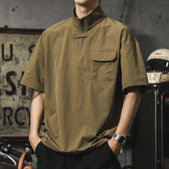 Voguable  American Retro Men's Short Sleeve  Shirt Design Sensation  Ice Silk Workwear Shirt Trendy Brand Cool Handsome voguable