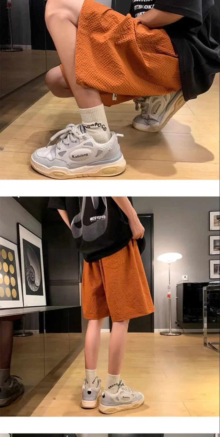 Fashion Elastic Lace Up Seersucker Thin Ice Silk Black Pink Quick-drying Breathable Shorts Casual Beach Shorts Pants Clothes voguable