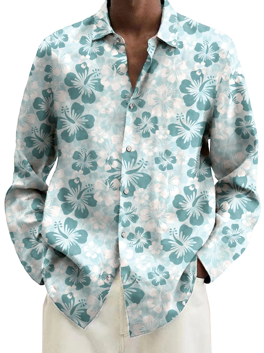 Mens Red Floral Print Long Sleeve Shirt Fashion Design Luxury Long Sleeve Tops Mens Four Seasons Button Lapel Shirt voguable