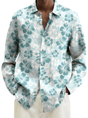 Mens Red Floral Print Long Sleeve Shirt Fashion Design Luxury Long Sleeve Tops Mens Four Seasons Button Lapel Shirt voguable