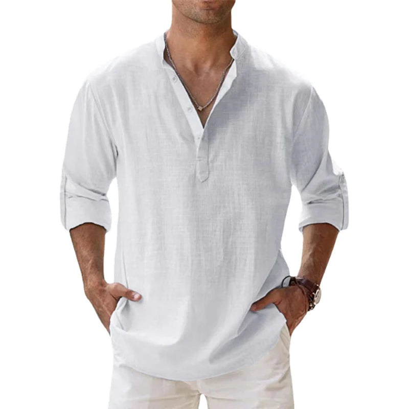 Spring Autumn Fashion Solid Harajuku T-shirts Men All Match Loose Blusa Casual Cotton Linen Long Sleeve Pullover Male Clothes voguable