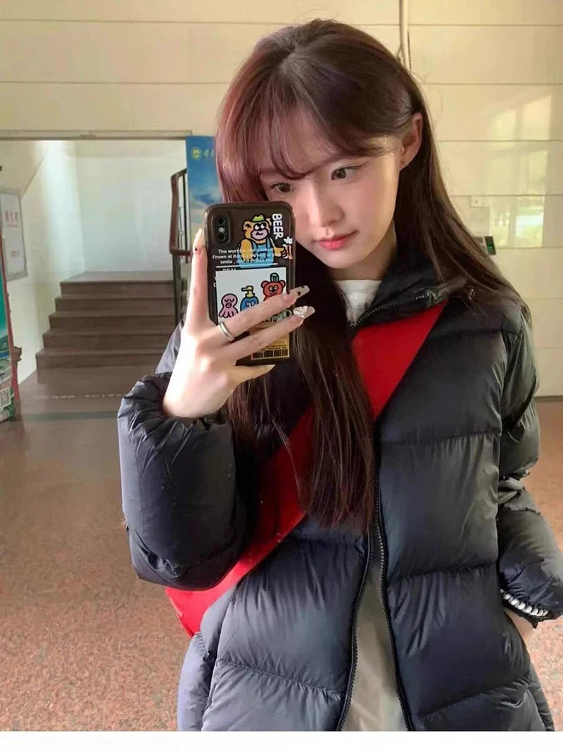 Zoki Winter Cute Pink Puffy Parkas Women Warm Thick Long Sleeve Sweet Cotton Coat Casual Stand Collar Preppy Style Korean Jacket voguable