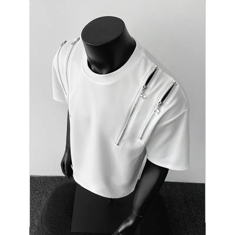 Tshirt men O Neck Zip Detail StreetweaR T-Shirt Trendy Urban Hip Hop Style Casual Tee Top Fashion Graphic Crewneck Slim Fit voguable