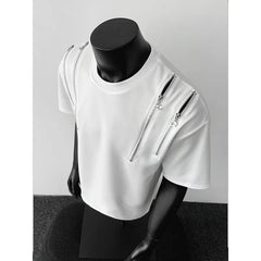 Tshirt men O Neck Zip Detail StreetweaR T-Shirt Trendy Urban Hip Hop Style Casual Tee Top Fashion Graphic Crewneck Slim Fit voguable