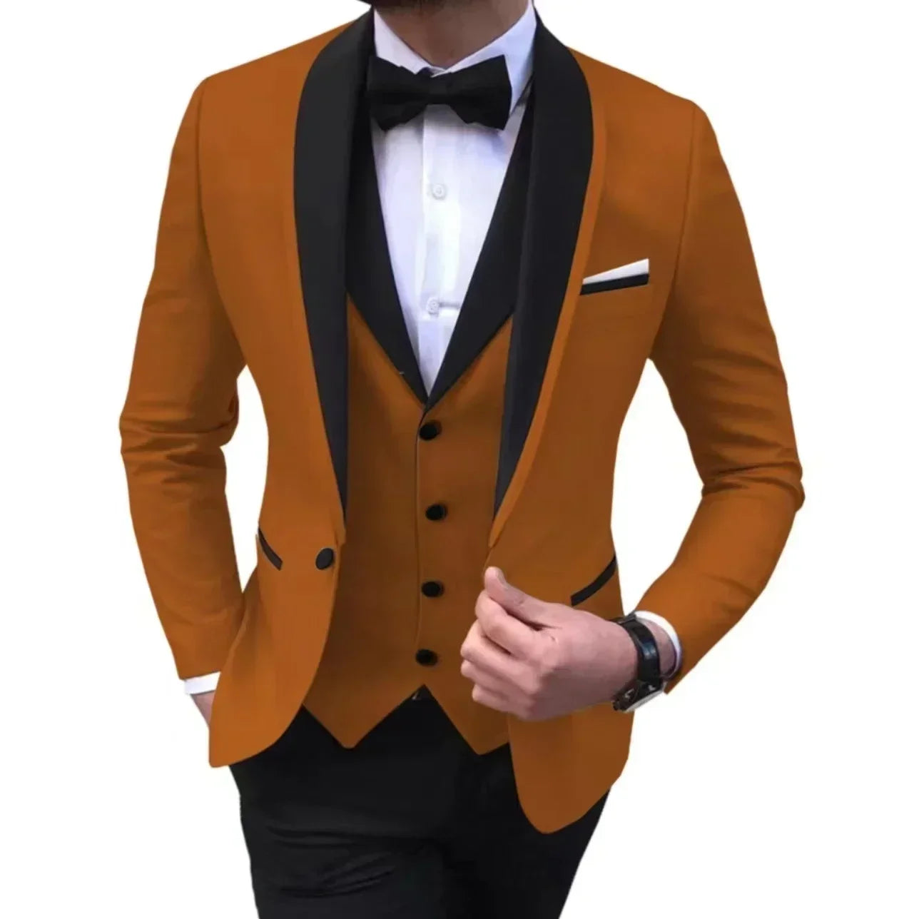 Voguable  Luxury Slim Fit Men's 3-Piece Tuxedo Set with Shawl Lapel Blazer Vest And Pants for Wedding And Evening Parties voguable